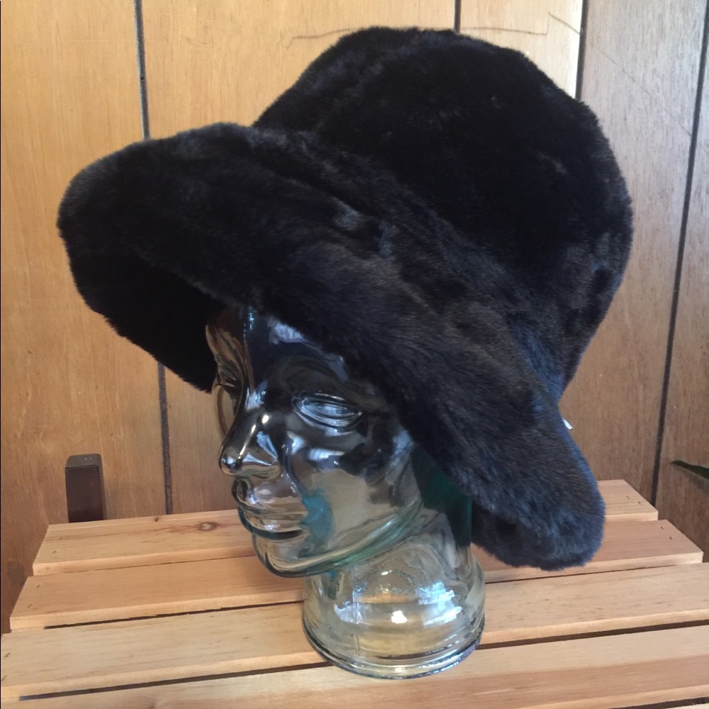 Jet Black Faux Fur Bucket Hat